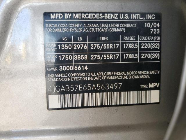 4JGAB57E65A563497 - 2005 MERCEDES-BENZ ML 350 SILVER photo 13