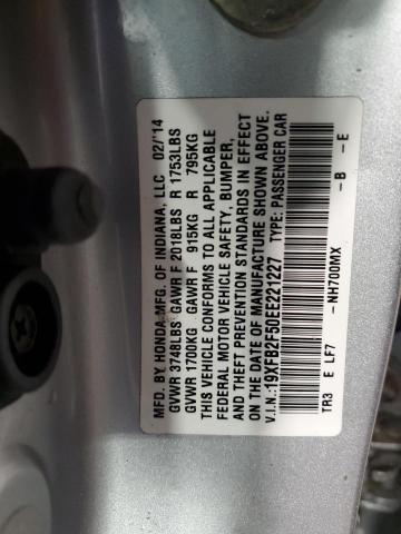 19XFB2F50EE221227 - 2014 HONDA CIVIC LX ვერცხლისფერი ფოტო 12