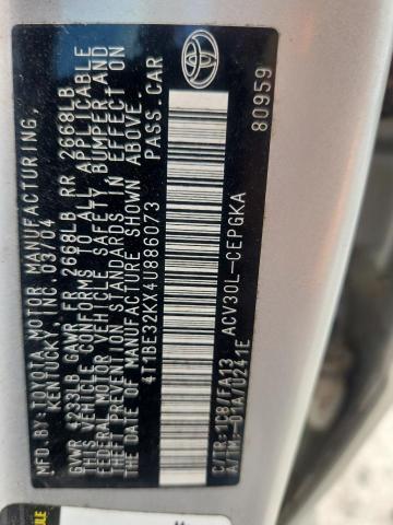 4T1BE32KX4U886073 - 2004 TOYOTA CAMRY LE SILVER photo 12