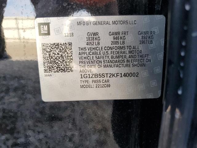 1G1ZB5ST2KF140002 - 2019 CHEVROLET MALIBU LS Սև լուսանկար 12