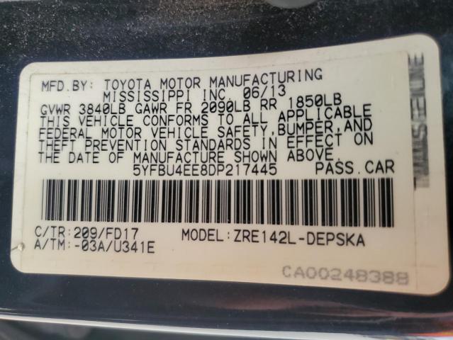 5YFBU4EE8DP217445 - 2013 TOYOTA COROLLA BASE Қара фото 13