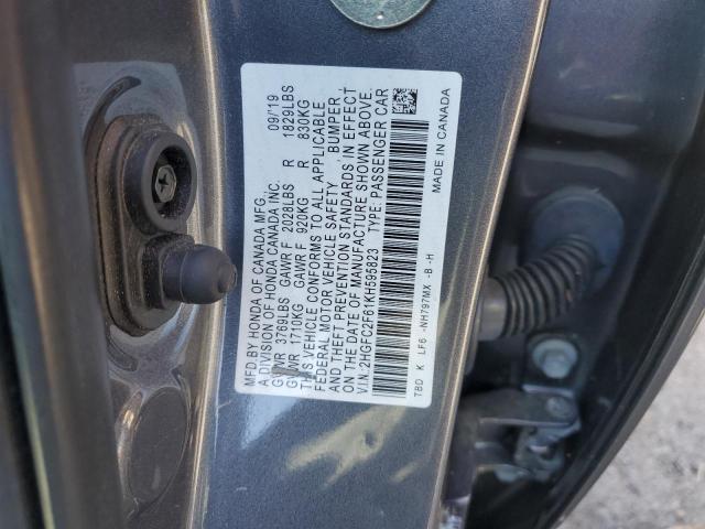 2HGFC2F61KH595823 - 2019 HONDA CIVIC LX 灰色 照片 12