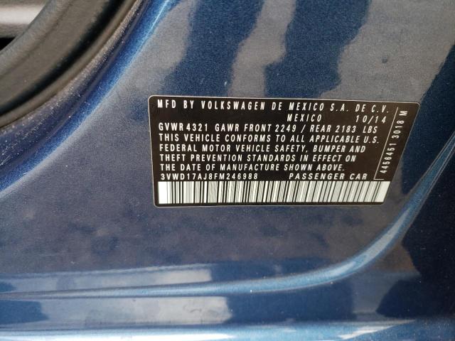 3VWD17AJ8FM246988 - 2015 VOLKSWAGEN JETTA SE أزرق صورة 12