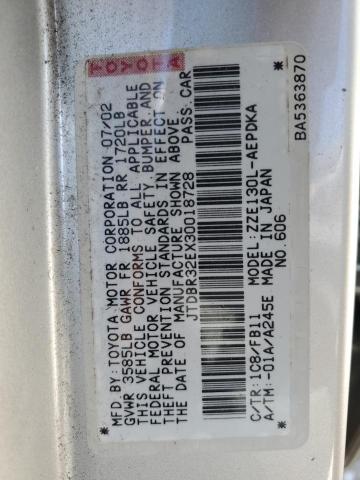 JTDBR32EX30018728 - 2003 TOYOTA COROLLA CE 灰色 照片 12