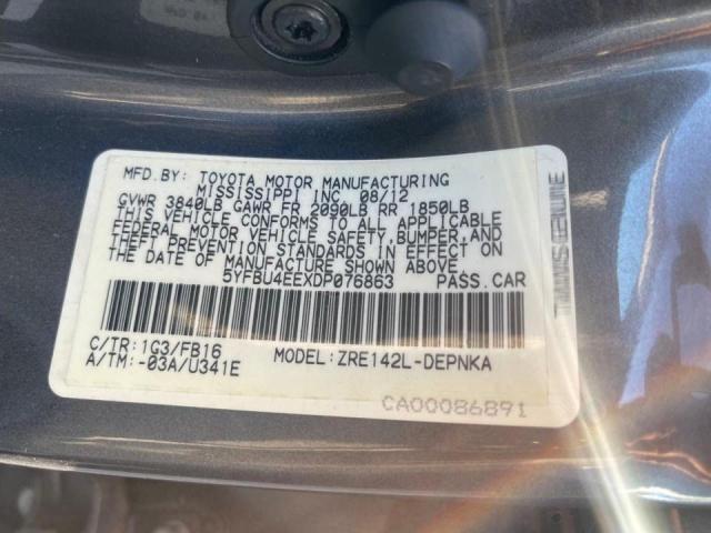 5YFBU4EEXDP076863 - 2013 TOYOTA COROLLA BASE Сірий фото 10