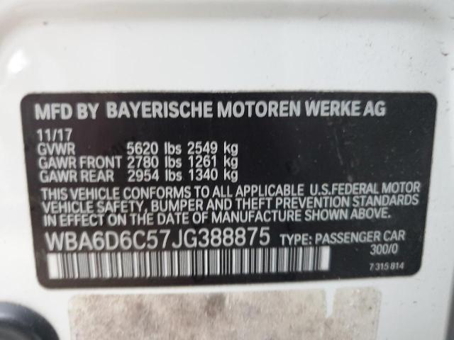 WBA6D6C57JG388875 - 2018 BMW 650 XI GRAN COUPE WHITE photo 12