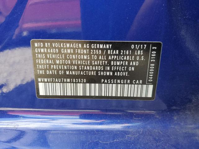 WVWVF7AU7HW183520 - 2017 VOLKSWAGEN GOLF R BLUE photo 12