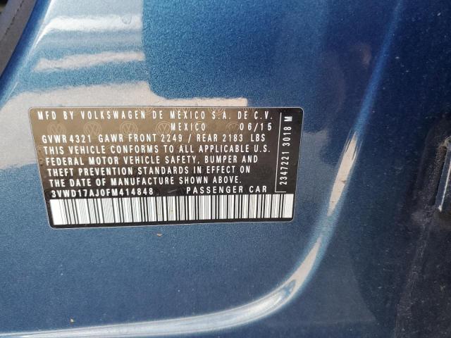 3VWD17AJ0FM414848 - 2015 VOLKSWAGEN JETTA SE BLUE photo 12