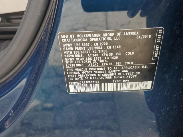 1V2MR2CA9JC567152 - 2018 VOLKSWAGEN ATLAS SEL BLUE photo 12