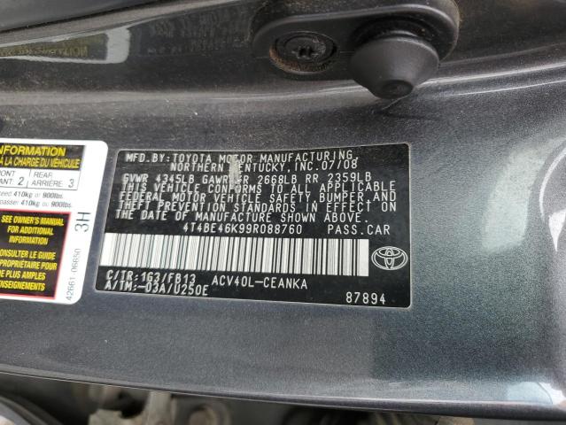4T4BE46K99R088760 - 2009 TOYOTA CAMRY BASE ნაცრისფერი ფოტო 12