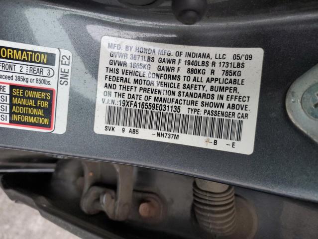 19XFA16559E031135 - 2009 HONDA CIVIC LX GRAY photo 12