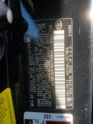 4T1BF3EK1BU743843 - 2011 TOYOTA CAMRY BASE Qara foto 12