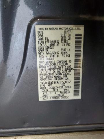 5N1AR18B58C635307 - 2008 NISSAN PATHFINDER S GRAY photo 13