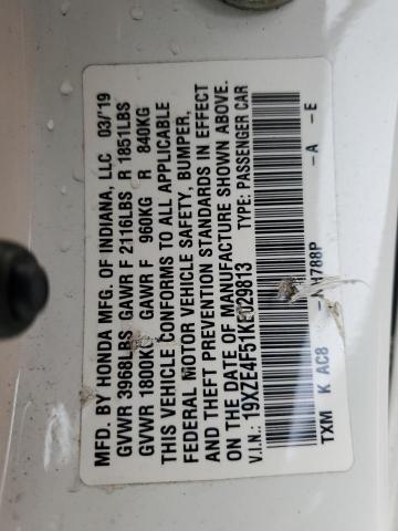 19XZE4F51KE029813 - 2019 HONDA INSIGHT EX WHITE photo 13