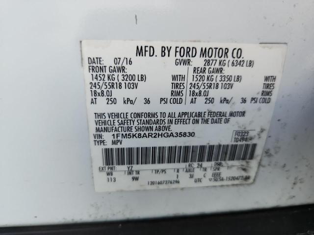 1FM5K8AR2HGA35830 - 2017 FORD EXPLORER POLICE INTERCEPTOR Blanc photo 13