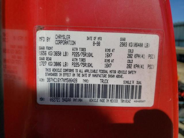 3B7HC16Y7XM506428 - 1999 DODGE RAM 1500 წითელი ფოტო 12