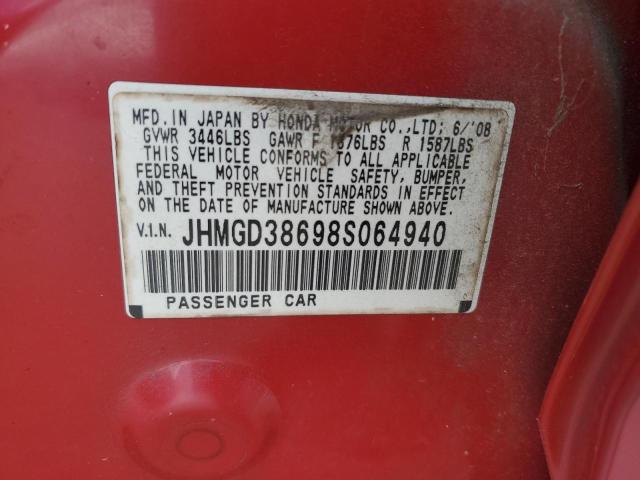 JHMGD38698S064940 - 2008 HONDA FIT SPORT RED photo 13