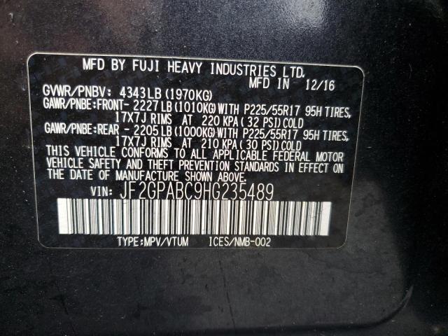 JF2GPABC9HG235489 - 2017 SUBARU CROSSTREK PREMIUM CHARCOAL photo 12