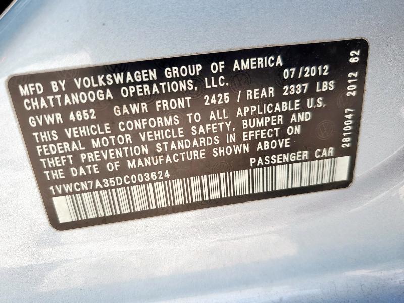1VWCN7A35DC003624 - 2013 VOLKSWAGEN PASSAT SEL Silber Foto 12