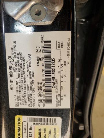 3FA6P0LUXKR119235 - 2019 FORD FUSION SE BLACK photo 12