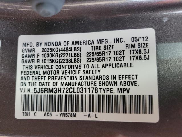 5J6RM3H72CL031178 - 2012 HONDA CR-V EXL SILVER photo 14