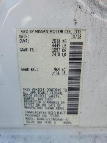 1N4BL4CW7KN301867 - 2019 NISSAN ALTIMA SR WHITE photo 13