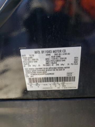 1FM5K8D85KGA20622 - 2019 FORD EXPLORER XLT Noir photo 13