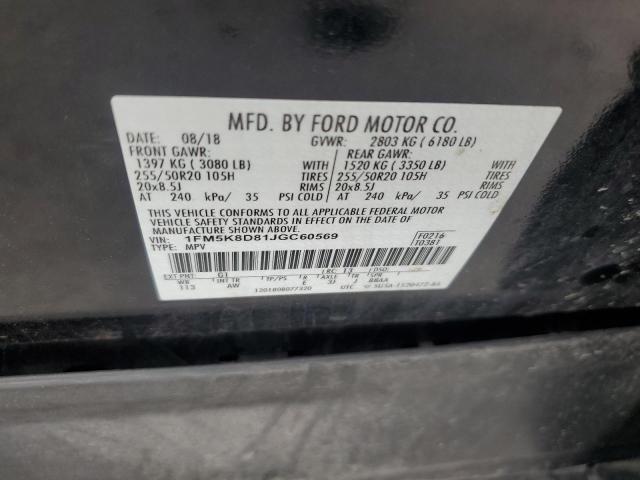 1FM5K8D81JGC60569 - 2018 FORD EXPLORER XLT Negro foto 13