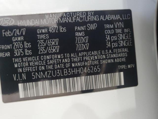 5NMZU3LB3HH046265 - 2017 HYUNDAI SANTA FE S WHITE photo 13