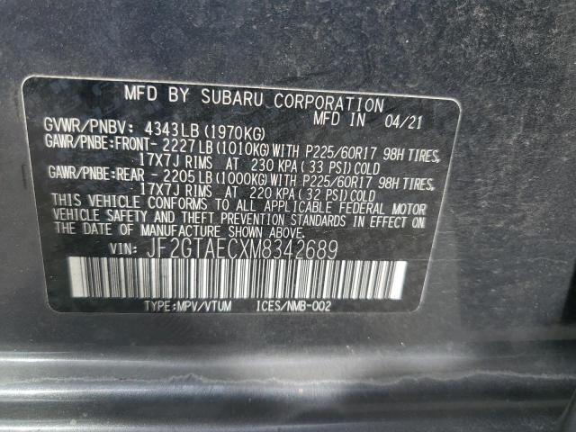 JF2GTAECXM8342689 - 2021 SUBARU CROSSTREK PREMIUM رمادي صورة 13