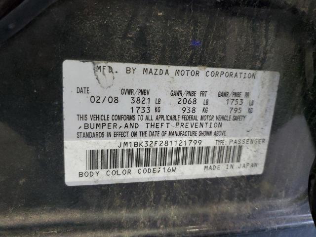 JM1BK32F281121799 - 2008 MAZDA 3 I CHARCOAL photo 12