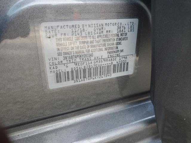 3N1AB7AP6KY267240 - 2019 NISSAN SENTRA S 银色 照片 12