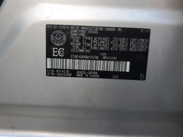 2T3BF4DVXBW125798 - 2011 TOYOTA RAV4 SILVER photo 13