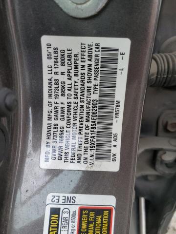 19XFA1F85AE062903 - 2010 HONDA CIVIC EX GRAY photo 13