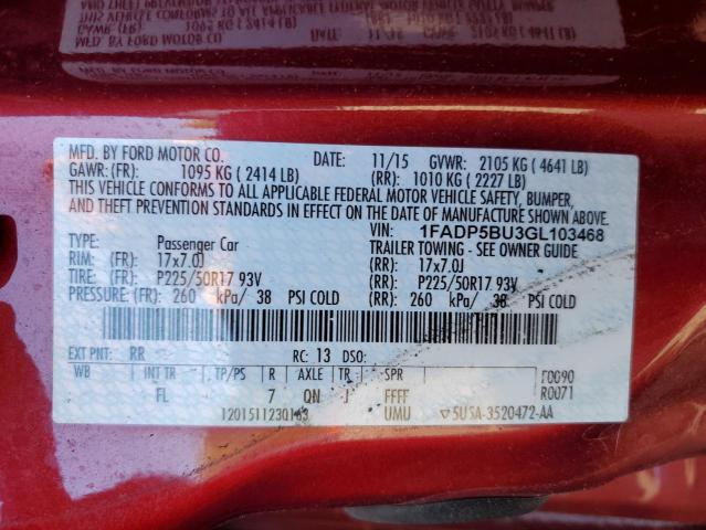 1FADP5BU3GL103468 - 2016 FORD C-MAX SEL MAROON photo 12