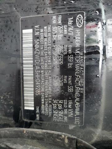 5NMZWDLA3HH049285 - 2017 HYUNDAI SANTA FE S Noir photo 14