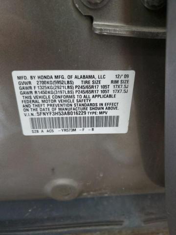 5FNYF3H53AB016229 - 2010 HONDA PILOT EXL TAN photo 13