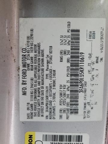 3FA6P0LU5KR110619 - 2019 FORD FUSION SE Күміс фото 13