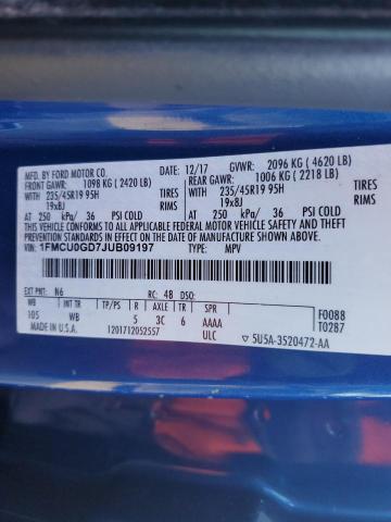 1FMCU0GD7JUB09197 - 2018 FORD ESCAPE SE Mavi foto 13