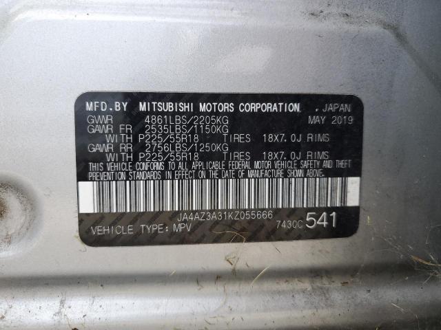 JA4AZ3A31KZ055666 - 2019 MITSUBISHI OUTLANDER SE SILVER photo 13