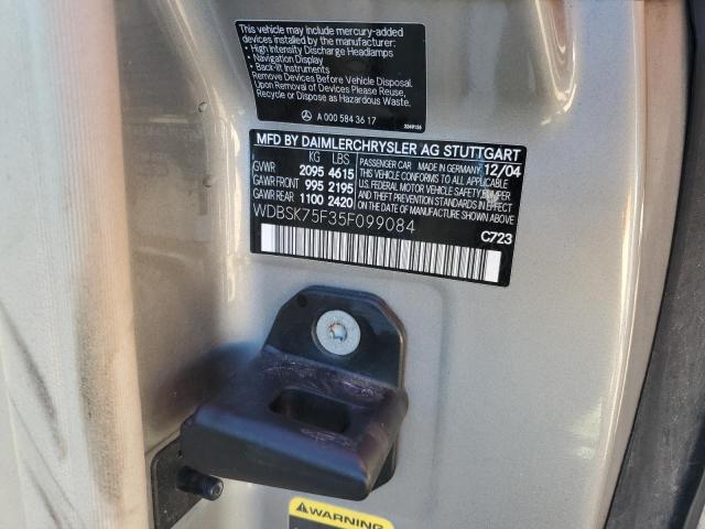WDBSK75F35F099084 - 2005 MERCEDES-BENZ SL 500 SILVER photo 12