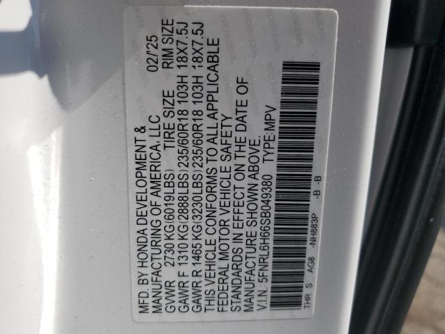 5FNRL6H66SB049380 - 2025 HONDA ODYSSEY EXL WHITE photo 13