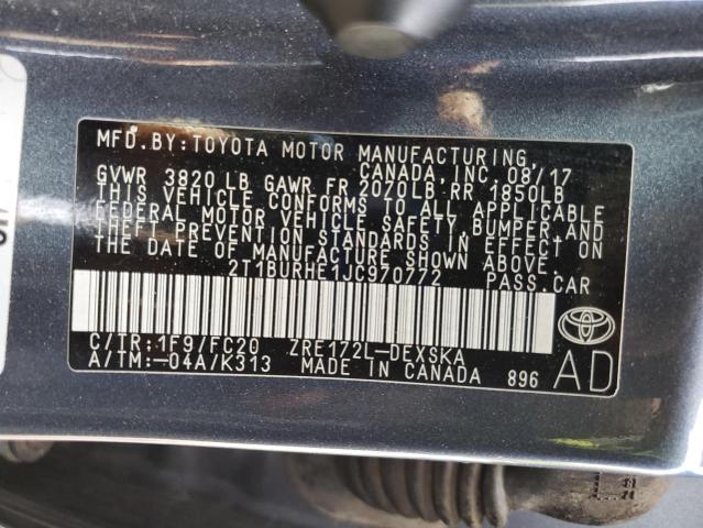 2T1BURHE1JC970772 - 2018 TOYOTA COROLLA L Grafit foto 13