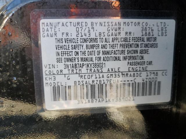 3N1AB7AP1KY389021 - 2019 NISSAN SENTRA S შავი ფოტო 13