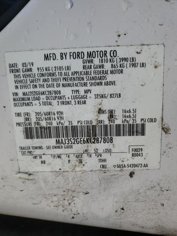 MAJ3S2GE6KC287808 - 2019 FORD ECOSPORT SE თეთრი ფოტო 14