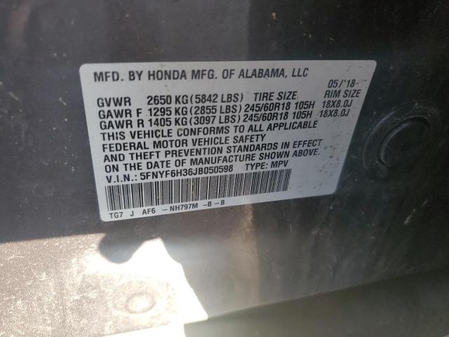 5FNYF6H36JB050598 - 2018 HONDA PILOT EX Boz foto 12