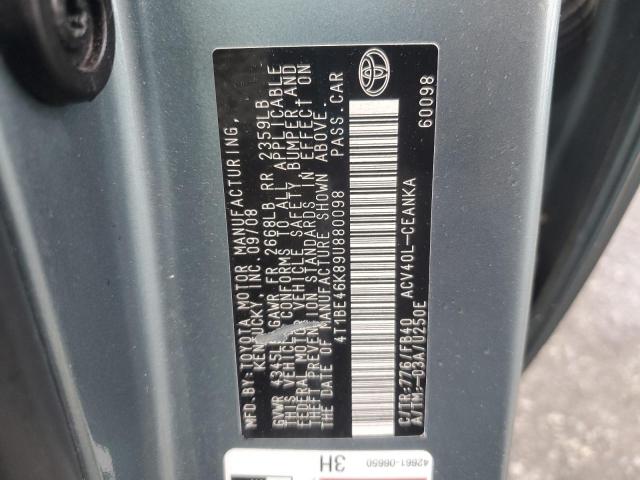 4T1BE46K89U880098 - 2009 TOYOTA CAMRY BASE BLUE photo 12