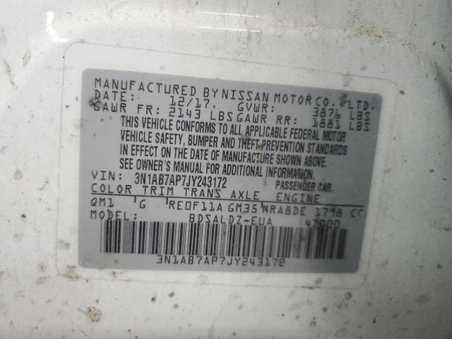 3N1AB7AP7JY243172 - 2018 NISSAN SENTRA S 白色 照片 13