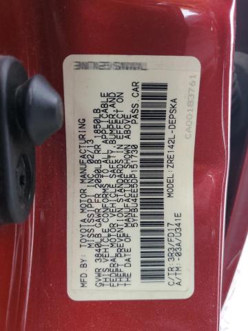 5YFBU4EE5DP151730 - 2013 TOYOTA COROLLA BASE أحمر صورة 12