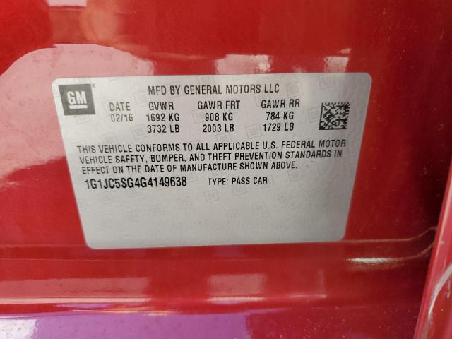 1G1JC5SG4G4149638 - 2016 CHEVROLET SONIC LT أحمر صورة 12